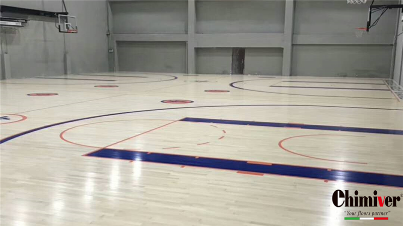 天津篮球馆体育运动木地板彩漆logo翻新应用案例